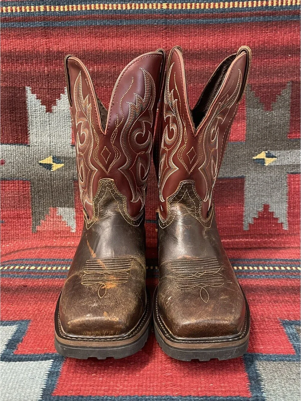 Justin Comp Toe Leather Western Work Boots  Men's 11 WK4643 Burgundy/Brown/Black